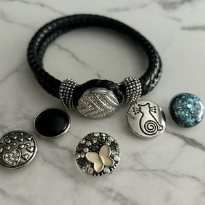 Leather braided, changeable center piece bracelet